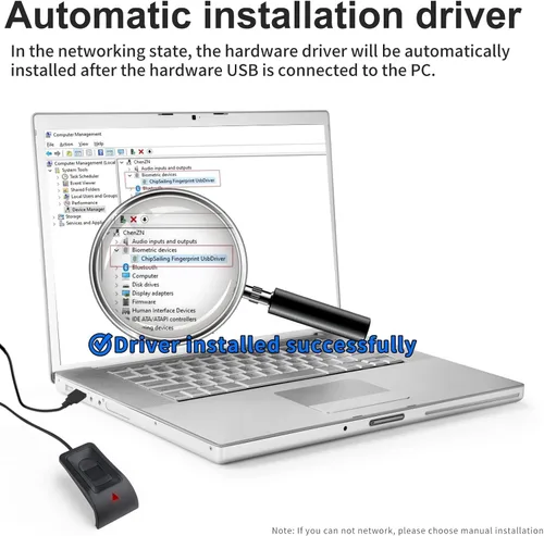 Vista 6 de Lector de huellas dactilares USB para Windows10/11, instalación automática del controlador de Windows Hello con cable de extensión de 5 pies