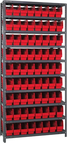 Vista 420 de Quantum QSBU-245BK Heavy Duty Shelving Unit with (7) Shelves and (24) QUS245 Black Bins for Garage Warehouse Storage Distribution 400 lb Load