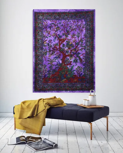 Vista 9 de The Art Box - Tapiz Blanco del Árbol de la Vida para Colgar en la Pared – De Algodón Indio, Colcha Doble, Manta de Pícnic, Decoración de Pared