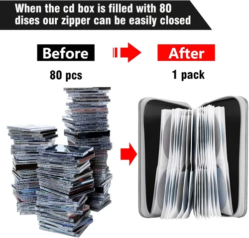 Vista 76 de Estuche para CD, capacidad para 80 unidades, para CD/DVD, cartera, de plástico duro, CD y DVD, carpetas de almacenamiento para automóvil, hogar