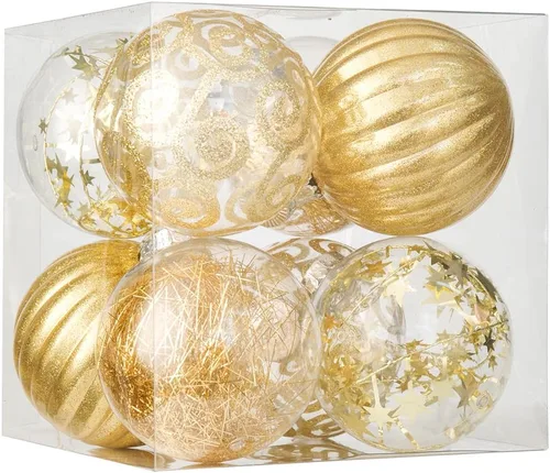 Vista 13 de XmasExp Juego de adornos de esferas de Navidad de 32 piezas, de plástico transparente inastillable dorado, esferas colgantes para el árbol