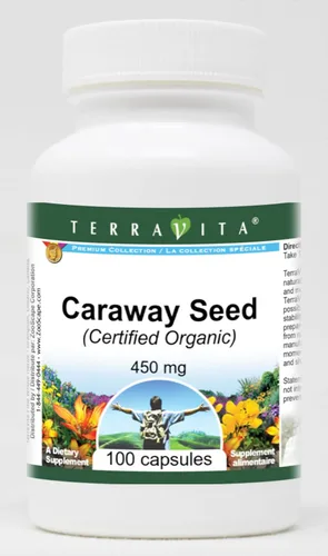 Semilla de alcaravea (Orgánica Certificada) - 450 mg (100 Cápsulas, ZIN: 517591)