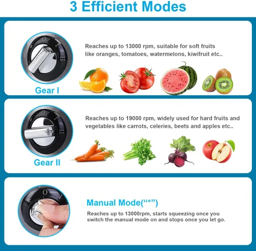Vista 3 de Máquina exprimidora, extractor centrífugo de 800 W con boca ancha de 3 pulgadas, canal de alimentación para frutas y verduras, fácil de limpiar