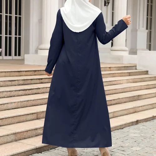 Vista 5 de Maxi vestidos para mujer, musulmanes, Abaya, vestido de tÃºnica de manga larga, cremallera islÃ¡mica, ropa de oraciÃ³n conservadora