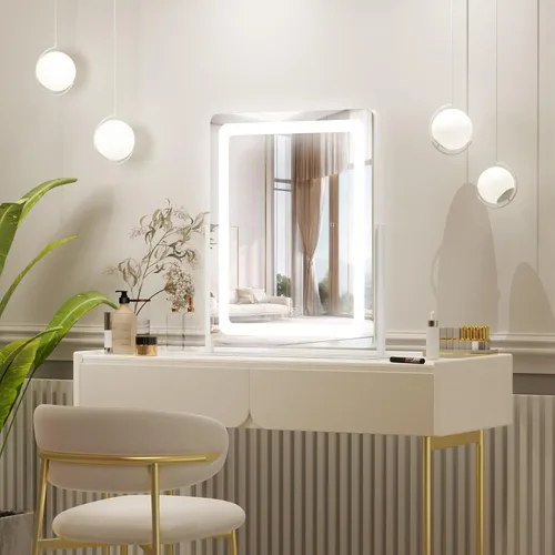 Vista 8 de PRIMETEK Espejo de tocador con luces, espejo de maquillaje grande de 19 x 22 pulgadas con luces, espejo de maquillaje iluminado LED, pantalla táctil