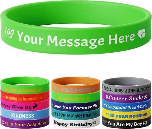 Vista 29 de 10-2000 piezas de pulseras de goma personalizadas con texto - Pulseras de silicona personalizadas a granel para conciencia, eventos, apoyo, regalos