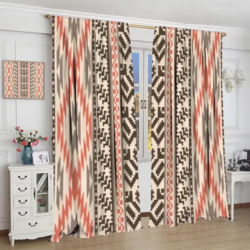 Vista 440 de Cortinas con patrón geométrico tribal, estilo suroeste, azteca, rústico, occidental, nativo americano, opacas, con bolsillo para barra, decoración