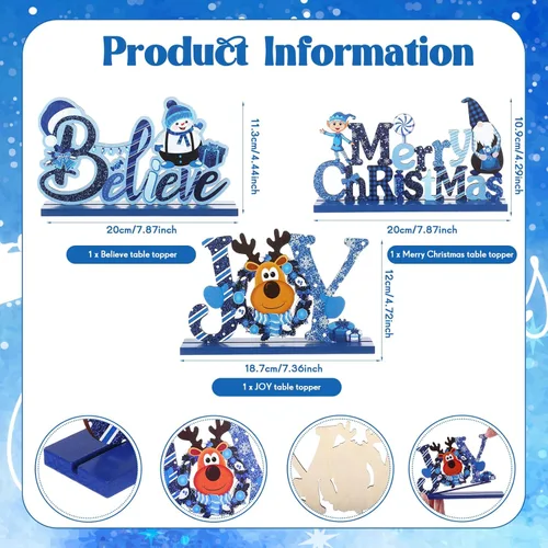 Vista 2 de Blulu 3 piezas de decoración de Navidad para centros de mesa de interior para mesas, letreros de madera de granja, centros de mesa de Navidad