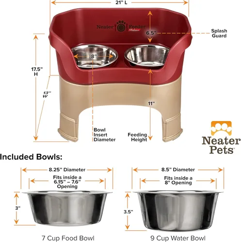 Vista 8 de Neater Feeder Deluxe - Tazones elevados para perros grandes a prueba de desorden – Fabricado en Estados Unidos – Soporte elevado para comida