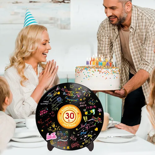 Vista 5 de Holkcog Disco de vinilo para decoración de cumpleaños, letrero de arte de graffiti con soporte, libro de invitados de feliz cumpleaños para hombres