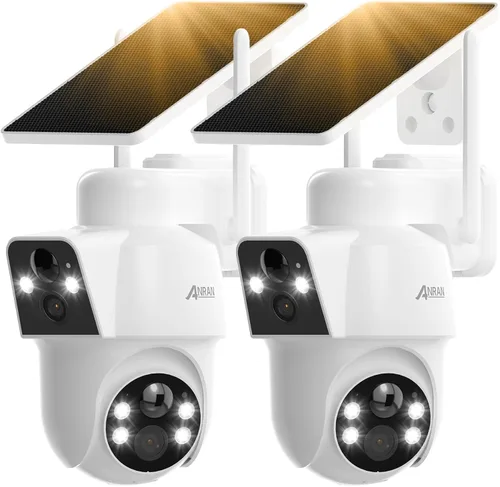 Vista 10 de ANRAN Cámara de seguridad solar de doble lente, cámara inalámbrica de 3MP para exteriores para seguridad del hogar, 100% sin cables con panel solar