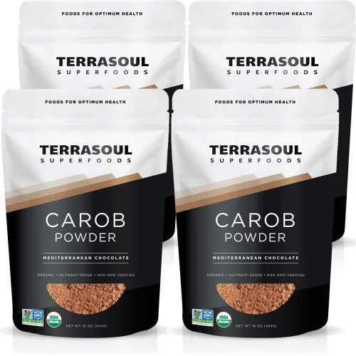 Terrasoul Superfoods Polvo de algarrobo orgánico, 4 libras (paquete de 4) - Alternativa al cacao en polvo | Alto en fibra