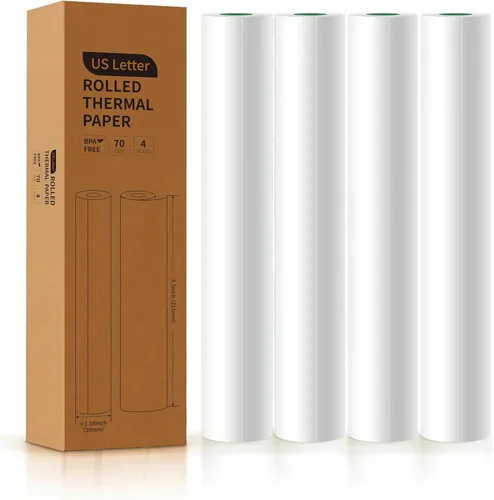 Vista 8 de Papel de impresora térmica A4, 4 rollos, 8.3 pulgadas de ancho, papel de fax, compatible con PeriPage A40, M08F, MT810 y otras impresoras térmicas