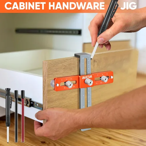 Vista 9 de Plantilla de hardware para gabinete con lápiz de agujero profundo, herramienta de plantilla de mango de gabinete ajustable con orificio