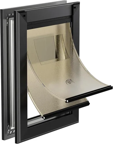 Vista 8 de MAVRICFLEX Puerta resistente para perros con doble panel de bloqueo deslizante, puerta para perros de bajo consumo, fácil instalación, dos solapas