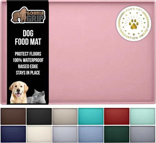 Vista 33 de GORILLA GRIP - Tapete de silicona 100% impermeable con bordes elevados sin BPA para mascotas, tapetes para alimentos de perros y gatos que contienen