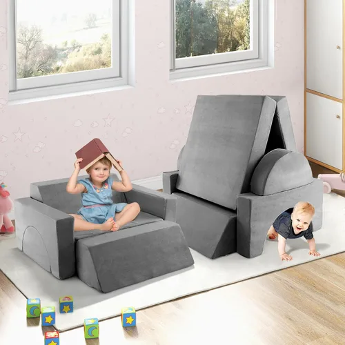 Vista 2 de INFANS Mondular - Sofá de juego para niños, 8 piezas, sofá seccional de construcción para sala de juegos, dormitorio, cojín imaginativo convertible