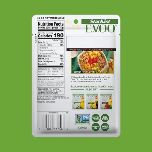 Vista 2 de StarKist E.V.O.O. Salmón rosa capturado en la naturaleza, 2.6 onzas, paquete de 12