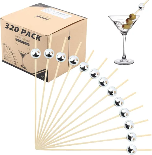 Vista 6 de Palillos de cóctel – (paquete de 120) palillos de dientes de perlas plateadas de 4.75 pulgadas para aperitivos, palillos de dientes elegantes