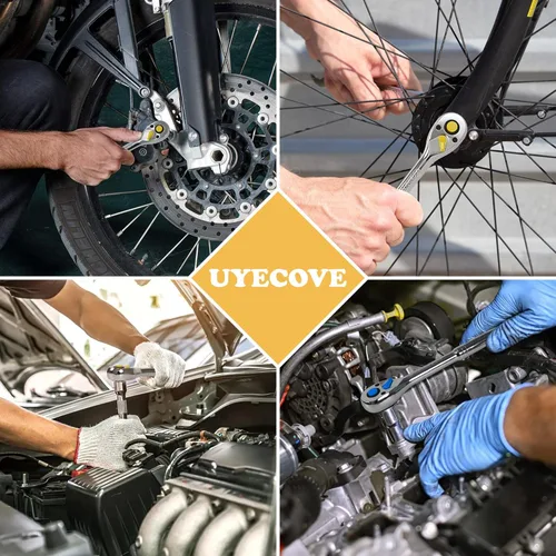 Vista 7 de Juego de trinquete de 3 piezas - Juego de llave de trinquete de transmisión de 1/4, 3/8, 1/2 pulgadas - Trinquete reversible de 72 dientes colorido