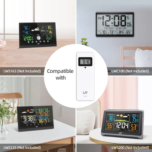 Vista 2 de LFF Sensor remoto inalámbrico con temperatura y humedad en interiores y exteriores, pantalla LCD para estación meteorológica, reloj atómico, versión