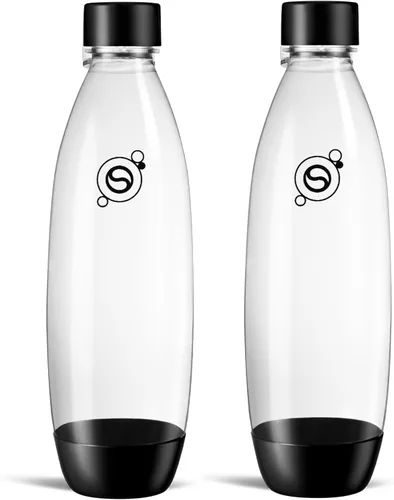 SodaStream - Paquete doble de botellas delgadas de 1 litro aptas para lavavajillas (color negro)