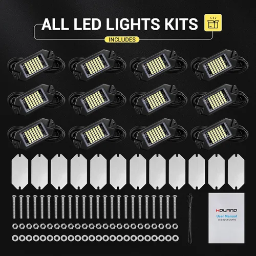 Vista 7 de 12Pods Luces de Roca Blancas 6000K Color Blanco Puro 42 Chips LED Súper Brillantes con Cables de Extensión de 10 pies, Kit de Iluminación Inferior