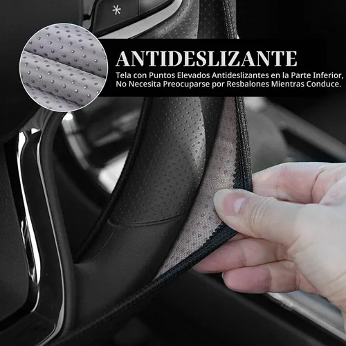 Vista 3 de Funda de cuero prémium para volante compatible con Dodge Charger Challenger Durango RAM 1500 coches, ajuste universal de 14 a 15 pulgadas Rayas