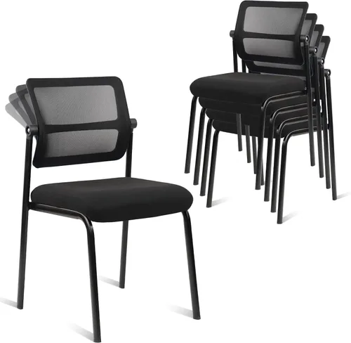 Vista 11 de CLATINA Silla apilable de oficina y sala de espera sin brazos con ruedas, sillas apilables de malla para recepción de invitados con respaldo