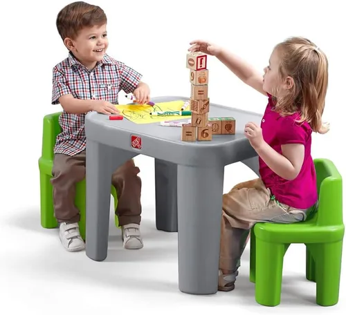 Step2 Mighty My Size Kids Table & Chair Set, Playroom Activity Table for Arts & Crafts, Made of Durable Plastic, For Toddlers 2+ Years Old, Gray &