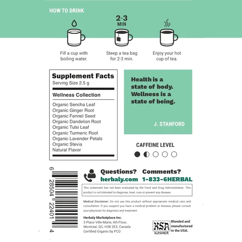 Vista 2 de Herbaly Wellness Collection Té orgánico de jengibre de hierbas, 2.47 oz, bolsa de 28 unidades (paquete de 1)