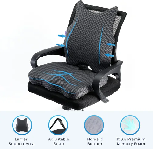 Vista 7 de Cojín de asiento y almohada de apoyo lumbar: cojín de respaldo de espuma viscoelástica para silla de oficina, asiento de automóvil, silla de ruedas