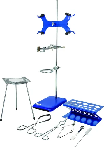 EISCO Kit de inicio de laboratorio de 13 piezas, incluye juego completo de soporte de anillo con abrazaderas, soporte para quemador de trípode y