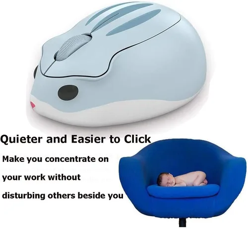 Vista 4 de Ratón inalámbrico de 2.4 GHz, con forma de hámster, menos ruido, portátil óptico óptico de 1200 DPI, ratón USB inalámbrico para PC, portátil, Azul