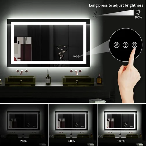 Vista 3 de LOAAO Espejo de baño LED de 40 x 24 pulgadas con luces, antiniebla, regulable, retroiluminado + iluminado frontal, espejo de tocador de baño