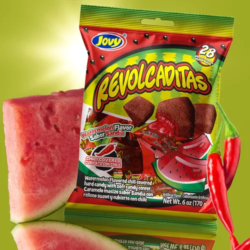 Vista 3 de Sweetzo - Caramelos duros dulces y picantes cubiertos de chile en polvo, dulces mexicanos envueltos individualmente con sabor a sandía