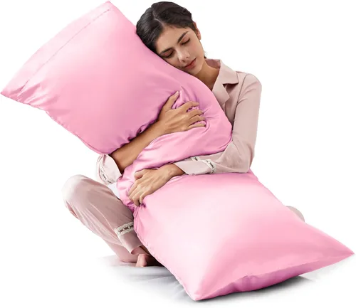 Vista 30 de Love's cabin Funda de almohada de satén para cabello y piel, similar a las fundas de almohada de seda, paquete de 2 fundas de almohada