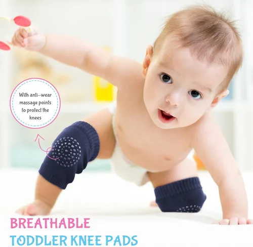 Vista 4 de Haysandy 4 pares de almohadillas antideslizantes para gatear para bebés, rodilleras elásticas ajustables, calentadores de piernas para niños