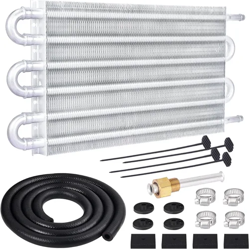 Vista 11 de EVIL ENERGY Refrigerador de aceite de transmisión de 5/16", kit enfriador de tubos y aletas de 4 pasos, universal de aluminio negro