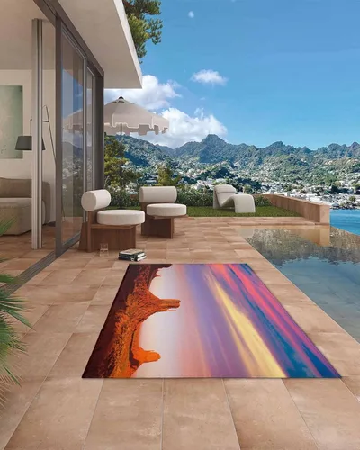 Vista 4 de Outdoor Rug, Large Floor Mat Desert Dreamy Sunset Sundown Sky Natural SBuilding Landscape Non Slip Area Rug Rubber Backing Quick Dry Clearance