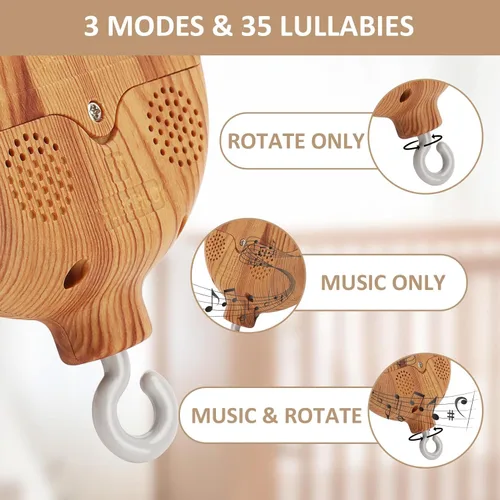 Vista 7 de Brazo móvil para cuna de pie con caja de música, brazo móvil de madera de 65 pulgadas para cuna, motor móvil de cuna, control de volumen, 35