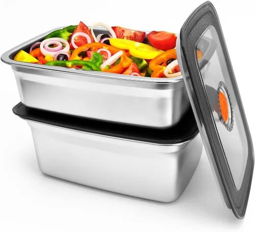 Vista 10 de 2 recipientes de acero inoxidable para almacenamiento de alimentos (33 onzas) con tapas, a prueba de fugas y herméticos, recipientes de acero
