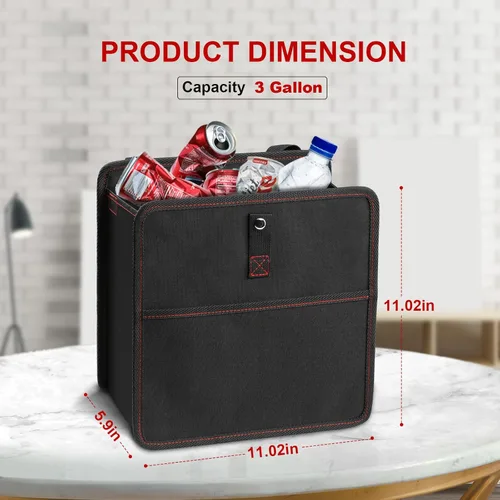 Vista 3 de YSSOA Basurero plegable para automóvil con bolsillos de almacenamiento, cubo de basura para automóvil con correas ajustables, impermeable y a prueba