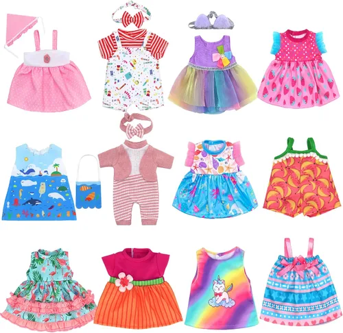 Alive - Ropa y accesorios para muñecas de bebé, 12 juegos para muñecas de 10 a 12 pulgadas, incluye bonito overol de vestido, regalo para niños de 3