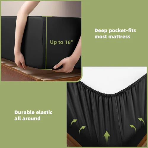 Vista 69 de Shilucheng Sábanas 100% viscosa derivada de bambú, tamaño matrimonial, 4 piezas, ultra refrescantes y sedosas, bolsillo profundo de 16 pulgadas