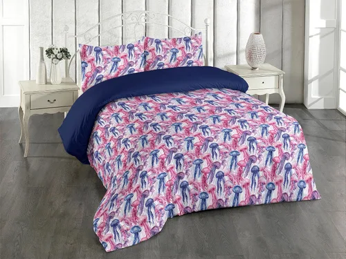 Vista 25 de Ambesonne Juego de funda de edredón de calavera, cabeza de esqueleto de estilo americano tradicional y boceto floral sobre arte estampado oscuro