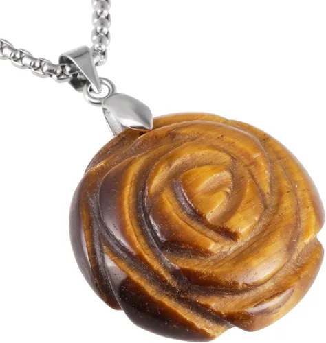 Vista 2 de SUNYIK collar tallado de cristal rosa para mujer hecho a mano flor curativa colgante para amor con cadena de 22.0in