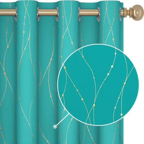 Vista 13 de Deconovo Cortinas opacas, estampado de lámina dorada, aislamiento térmico, cortinas con ojales que reducen el ruido para dormitorio y sala de estar