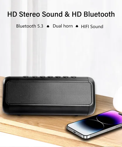 Vista 2 de Altavoz solar Bluetooth HD con función de banco de energía de 5000 mAh, tiempo de reproducción inalámbrico de 50 horas, BT5.3, emparejamiento TWS