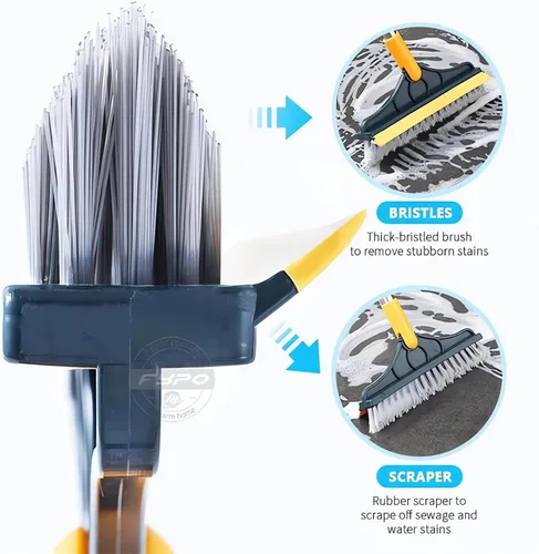 Vista 3 de Cepillo de limpieza 2 en 1 con mango largo resistente, potente cepillo de ducha y raspador 2 en 1 con rascador suave, cepillo de cerdas